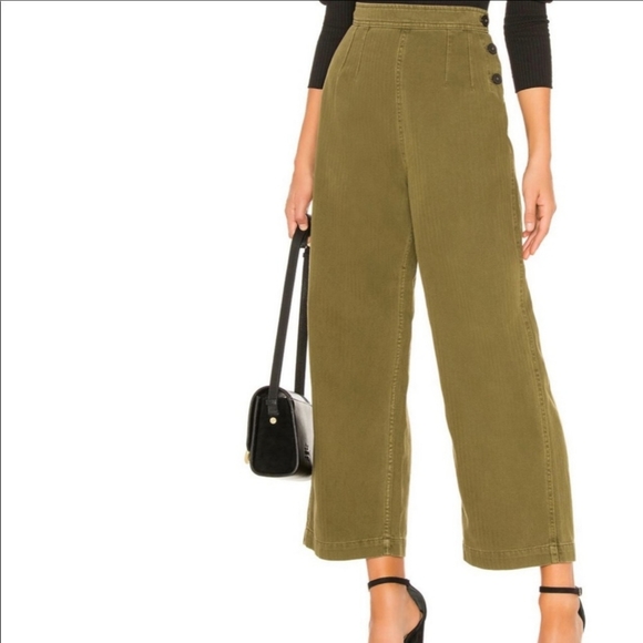Free People Pants - Free People Olive Wide Leg Utility Crop Pants 10